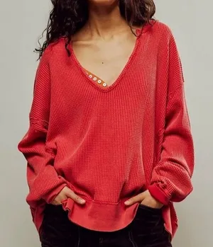 We‎ The Free Buttercup Thermal In Talking Roses Oversized Shirt Sz M thumbnail 1