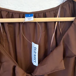 Old Navy Satin‎ Ruffle Tie Front Blouse Top Womens S Romantic Casual Chic Brown thumbnail 4
