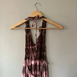 Frida Pink and Brown Tie Dye Halter Dress Vintage Size Small Medium thumbnail 5
