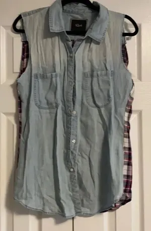 Rails Denim & Plaid Button Down Sleeveless Top thumbnail 1