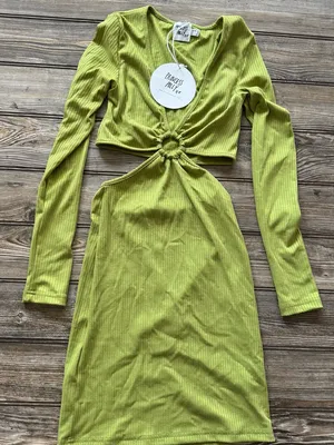 Princess Polly dress v neck Lime green Cutout sides Ribbed Mini Ayrton stretch 2 thumbnail 1