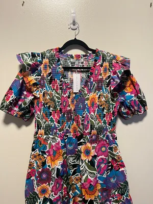 BALTIC BORN (NWT) Kyrie Puff Sleeve Short Dress, Multicolor Floral, Size XL thumbnail 4