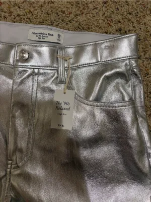Abercrombie & Fitch LONG The ‘90s Relaxed High Rise Pant Silver Metallic thumbnail 6