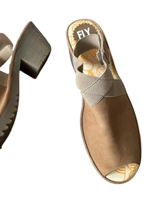 FLY London Wata Lagenlook Taupe Slingback Open Toe Block Heel Chunky Shoes 40 thumbnail 2