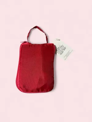 Evergreen Embroidered Pattern Raspberry Reusable Tote with storage Pouch Red thumbnail 2