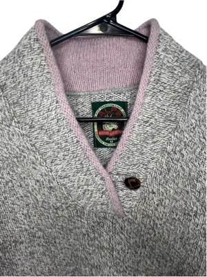 Vintage ALPS Rugged Outdoors Shawl Collar Grey Pullover Sweater With Pink Trim thumbnail 3