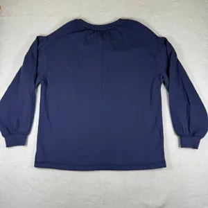 Aerie Blue Textured Boho Tassel Tie Split Neck Puff Sleeve Top Size‎ Medium thumbnail 9