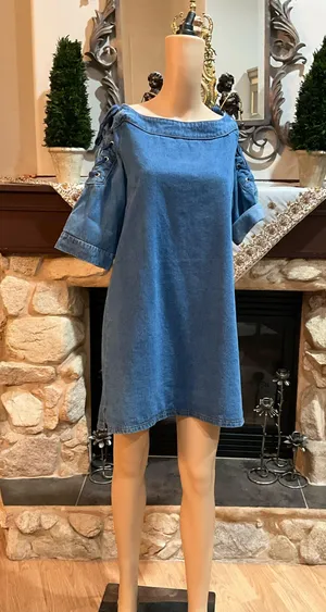 Anthropologie Maeve lace up shoulders denim dress thumbnail 6