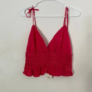 Sim & Sam Hot Pink Tie Strap Crop Top L Smocked Ruffle Coquette Y2K thumbnail 2