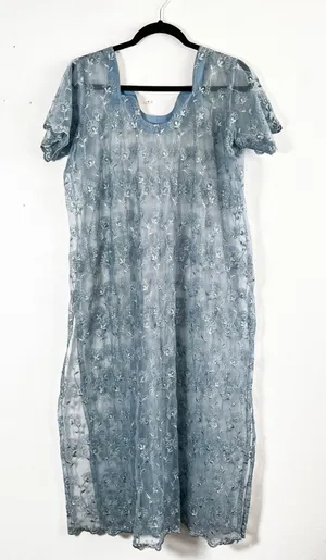 Ethereal‎ Blue Sheer Maxi Dress Floral Embroidery Fairycore Mermaid Festival XL thumbnail 1