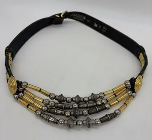 Vintage Avignon Womens M Belt Black Leather Silver & Gold Beading Boho Western thumbnail 1