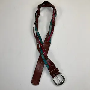 Fossil Leather Braided StuddedTricolor Boho Western Belt Size 32-36 thumbnail 4