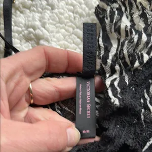 Victoria's Secret Black and White Lace Trim Pajama Top thumbnail 3