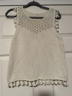 Anthropologie Crochet Tank Top Cream‎ Tassel Knit Festival Beachwear Bohemian thumbnail 1
