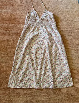 Abercrombie & Fitch Size M 100% Cotton Floral Halter Dress Smocked Back thumbnail 6