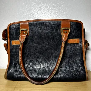 Vintage Dooney & Bourke Satchel All Weather Leather Pebble Brass Buckle Navy thumbnail 2