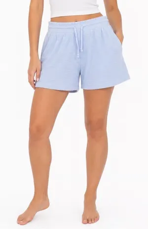 Aerie Womens Light Blue Textured Lounge Shorts Size S Small Drawstring Elastic thumbnail 1