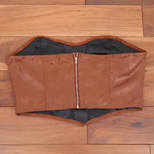 SHEIN Brown Faux Leather Corset Top Zip Back Sweetheart Neck XL 12 thumbnail 5