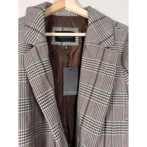 NWT ELOQUII Plaid Blazer Tie‎ Waist Jacket Women Size 20 Brown Green Formal thumbnail 2