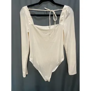 Topshop Bodysuit Women's 8-10 Ivory Long Sleeve Square Neck Polyester Blend B4 thumbnail 4