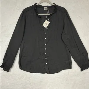 Faherty Button Shirt Top Willa Ruffle Gray Blouse Organic Cotton Size XL NWT NEW thumbnail 4