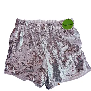 Breeze Ever NWT Women's Silver Sequin Lined High Waist Shorts Elastic LARGE thumbnail 2