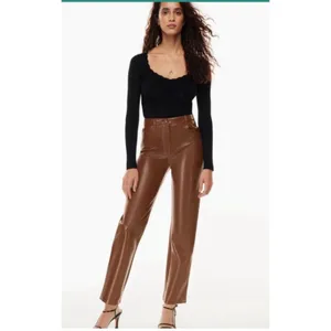 Aritzia Wilfred Melina Vegan Leather Pants Women's 0 Brown High Rise Straight thumbnail 2