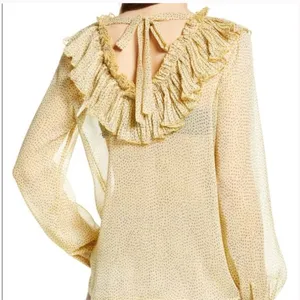 Endless Rose Yellow Ruffle V Neck Empire Waist Blouse Small Sunny thumbnail 4