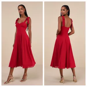 Lulu's Sophisticated Charisma Berry Red Tie-Strap A-Line Midi Dress thumbnail 2