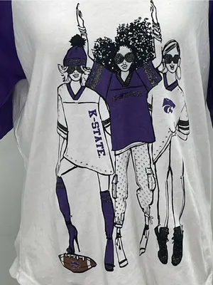 Gameday Gear 4 Her Womens K-State Wildcats Rhinestone V-Neck Raglan Shirt Small thumbnail 2