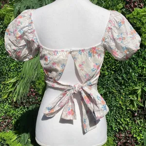 Altar'd State 100% Cotton Floral Crop Blouse Tie back detail Size Small thumbnail 2