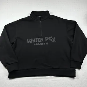 White Fox Project 5 Quarter Zip Pullover Black Oversized Sweatshirt M/L Graphic thumbnail 1