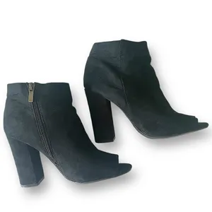 Bamboo•Black Faux Suede•Peep•Toe Ankle Boot•Size 9• 4”Block Heel thumbnail 11