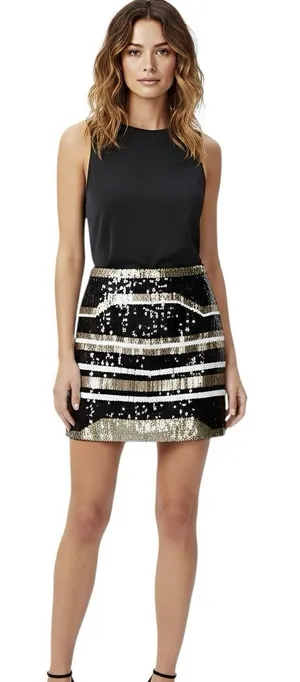 Express Womens Skirt Sz Small Sequins Short Party Evening Disco Retro Short thumbnail 1
