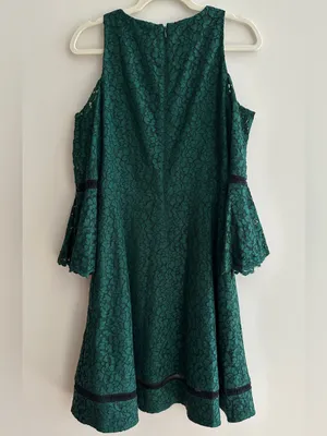 Eliza J Cold Shoulder Bell Sleeve Fit & Flare Lace Dress, Emerald Green, Size thumbnail 14