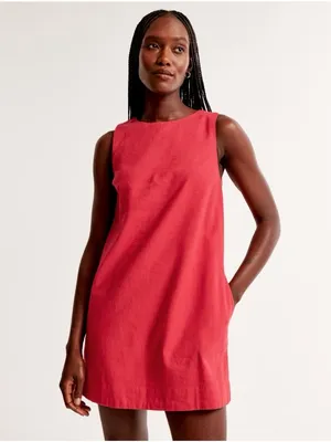 NEW Abercrombie & Fitch Women’s High-Neck Linen Blend Mini Red Dress thumbnail 3
