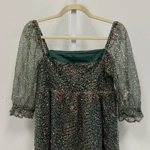 Altar'd State‎ Sparkly Beaded Embellished Green Babydoll Mini Dress Medium Boho thumbnail 8