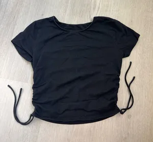 Princess Polly Black Short Sleeve Ruched Drawstring Crop Top thumbnail 1