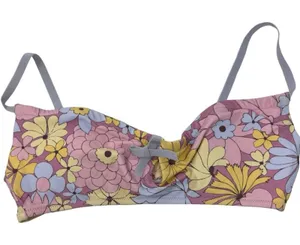 Aerie Bandeau Cut Out Bikini Top Dainty Bow Floral‎ Retro Purple Pink Size S thumbnail 1