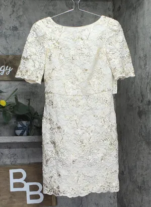 Eliza J Womens Sequin-Lace Puff-Shoulder Dress EJ4M3436 Ivory Off White 6 thumbnail 1