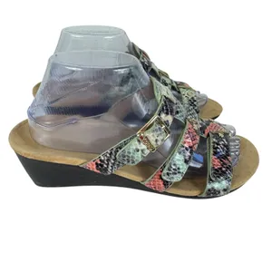 Vionic Radia Colorful‎ Snakeskin Print Strappy Slip On Wedge Heel Sandals Size 8 thumbnail 2