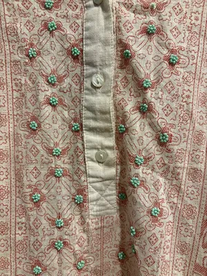 Coldwater Creek button-down tunic blouse cream boho beaded 1X thumbnail 2