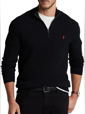 Polo Ralph Lauren 1/4 Zip sweater knit half pima cotton embroidered logo thumbnail 1