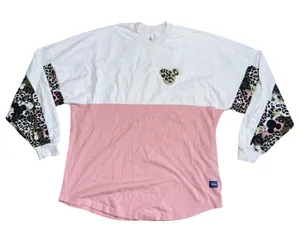 Disney Spirit Jersey Women Pink White Leopard Print Excellent Wild About Disney thumbnail 1