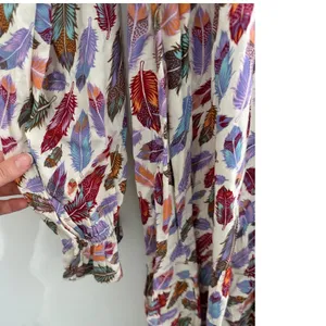 Roper Long Sleeve Multi Color Feather Print Rayon Dress‎ Medium NWT Western Mini thumbnail 6