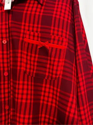 Victoria's Secret Red Plaid Full Button Nightgown Sleep Shirt Long Sleeves Large thumbnail 3