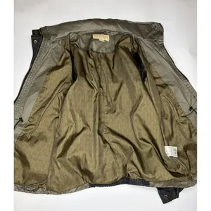 Michael Kors Women Olive Green Black Mixed Media Utility Jacket Small Brass Zip thumbnail 8