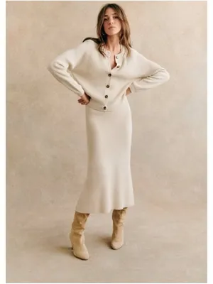 NWT Sezane Naelle in Natural Merino Wool Cotton Midi Sweater Skirt XL thumbnail 7