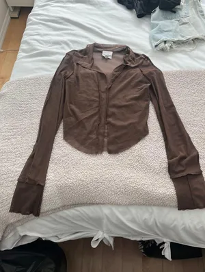 Sky to Moon Mesh Long Sleeve Brown Top thumbnail 1