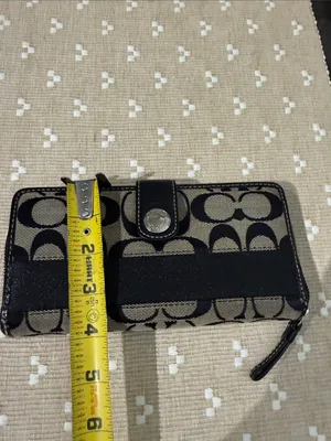 Coach Signature Jacquard‎ Slim Envelope Wallet Black Gray Leather Trim OS thumbnail 13